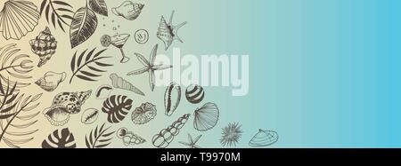 Vektor seashell Doodles vollständigen Vektor großes Banner Stock Vektor