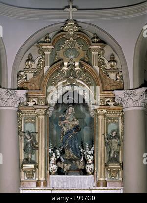 RETABLO DE LA CAPILLA DE LA INMACULADA DE LA IGLESIA DE JESUS DE MEDINACELI. Autor: PARES PEREZ TOMAS. Lage: IGLESIA DE JESUS DE MEDINACELI. MADRID. Spanien. Jungfrau Maria. INMACULADA CONCEPCION. Stockfoto