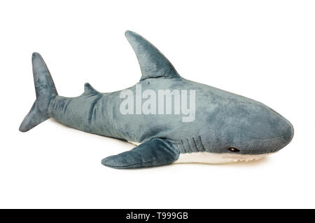 Stofftier beliebt Shark auf einem weissen Hintergrund isoliert Stockfoto