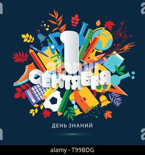 Am 1. September. Russische Übersetzung der Inschrift 1. September Tag des Wissens. Stock Vektor
