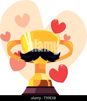 Trophäe mit Schnurrbart liebe Herzen glücklich Vatertag Vector Illustration Stock Vektor