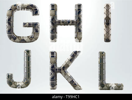 Keramik Alphabet - 3D-Rendering Set - Buchstaben G bis L isoliert auf weißem Hintergrund (umfasst Freistellungsmasken) Stockfoto