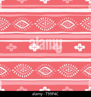 Monochrome Hand gezeichnet Wellig ungleichen horizontalen Streifen, Diamanten und gekreuzten Vektor nahtlose Muster. Tribal abstrakte Geo Textur. Moderne whimsical Prin Stock Vektor