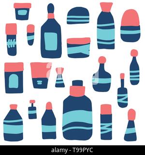 Satz von Schönheit. Hygiene Fläschchen, Röhrchen und Pakete im flachen Stil. Vector Illustration. Stock Vektor