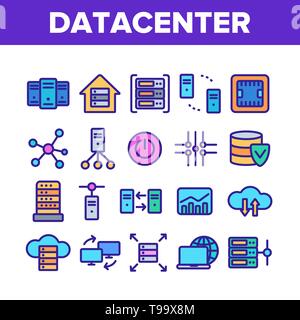 Data Center, Lineartechnik Vector Icons einstellen. Data Analytics, Remote Access Thin Line Kontur Symbole Pack. Cloud Computing, Networking Piktogramme Stock Vektor