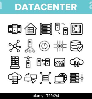 Data Center, Lineartechnik Vector Icons einstellen. Data Analytics, Remote Access Thin Line Kontur Symbole Pack. Cloud Computing, Networking Piktogramme Stock Vektor