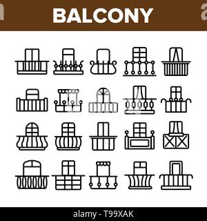 Haus Balkon Formen Linear Vector Icons einstellen. Modische Balkon Thin Line Kontur Symbole Pack. Moderne Architektur Piktogramme Sammlung. Luxuriöse Stock Vektor