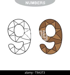 Lernspiel für Aufmerksamkeit für Kinder im Kindergarten- und Vorschulalter. Wiederholen Sie das Bild. Nummer neun Malbuch Stock Vektor