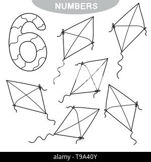 Lernspiel - Lernen zahlen. Nummer Sechs. Malbuch für Kinder im Vorschulalter. Sechs Drachen Stock Vektor