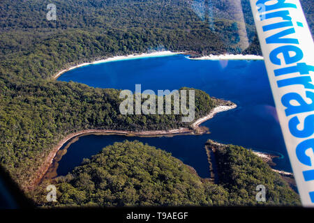 Lake Mckenzie auf Fraser Island, Blick aus dem Flugzeug Stockfoto