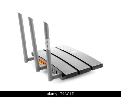 Moderne Wi-Fi-Router auf weißem Hintergrund Stockfoto