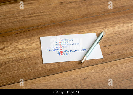 Konzeptionelle Karriere Akronym miteinander verwandte Wörter auf eine weiße Karte, betonend, Umgang, Performance, Interesse, Praxis, Unternehmen, Verantwortung und Stockfoto