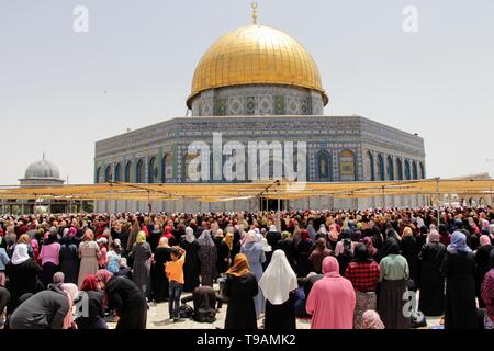 Jerusalem, Jerusalem, die palästinensische Gebiet. 17 Mai, 2019. Palästinensischen muslimischen Gläubigen besuchen Freitagsgebet durig des heiligen Fastenmonats Ramadan bei al-Aqsa Moschee compund, in der Altstadt von Jerusalem, Stadt, Mai 17, 2019 Credit: Ayat Arqawy/APA-Images/ZUMA Draht/Alamy leben Nachrichten Stockfoto