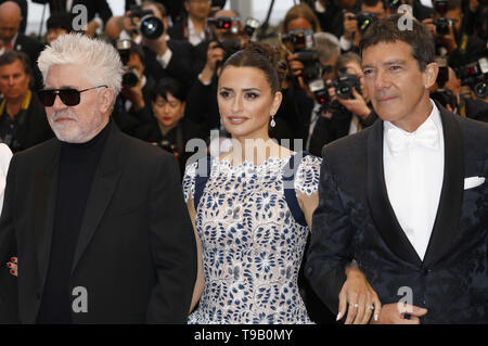 Pedro Almodovar, Penelope Cruz und Antonio Banderas die Teilnahme an der "Schmerz und Herrlichkeit/Dolor y Gloria/Leid und als 'Premiere während der 72Nd Cannes Film Festival im Palais des Festivals am 17. Mai 2019 in Cannes, Frankreich | Verwendung weltweit Stockfoto