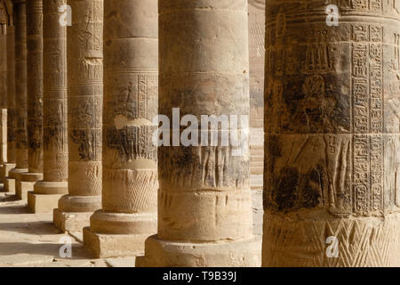 Linie von steinernen Säulen in Hieroglyphen bedeckt Stockfoto