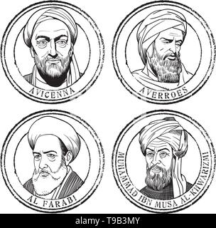 Islamische Wissenschaftler Porträts, Abbildung Stock Vektor