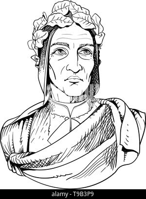 Durante Degli Alighieri, war ein italienischer Dichter im späten Mittelalter. Line Art Portrait. Vektor Stock Vektor