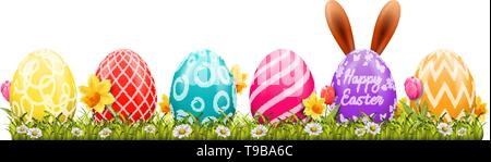 Frohe Ostern Hintergrund mit Ostereier und Osterhasen Stock Vektor