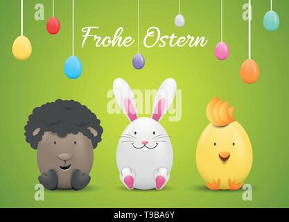 Frohe Ostern Karte mit Ostereier und Osterhasen Stock Vektor