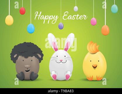 Frohe Ostern Karte mit Ostereier und Osterhasen Stock Vektor