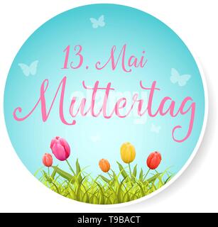 Happy Mother's Day" mit Blumen und Schmetterlingen Stock Vektor