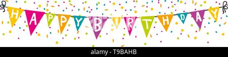 Happy birthday Wimpel mit Konfetti Happy birthday Banner isoliert Stock Vektor
