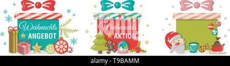 Weihnachten Geschenkboxen Schaltfläche Vorlage mit Weihnachten Symbole Stock Vektor