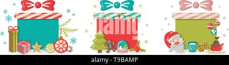 Weihnachten Geschenkboxen Schaltfläche Vorlage mit Weihnachten Symbole Stock Vektor