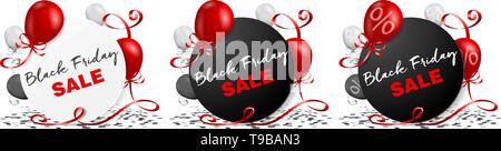 Black Friday Sale buttons set with balloons and confetti Stock Vektor