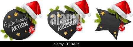 Weihnachten label Button Set mit Weihnachtsmütze und Weihnachtskugel Stock Vektor