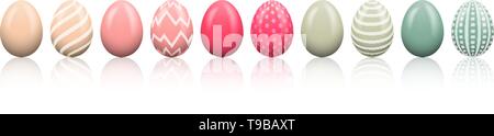 Bunte Ostereier in Pastellfarben auf weißem Hintergrund Stock Vektor