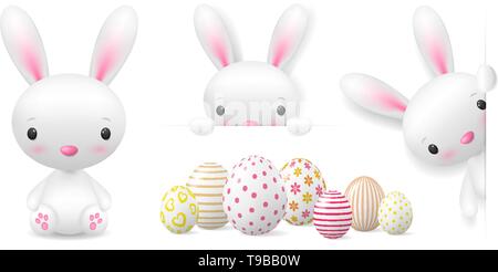 Happy Osterhase und Ostereier Vektor isoliert Stock Vektor