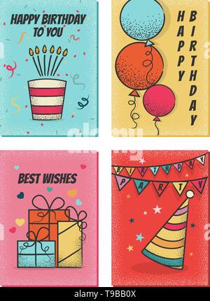 Happy Birthday Cards Vorlage auf weißem Hintergrund einstellen Stock Vektor
