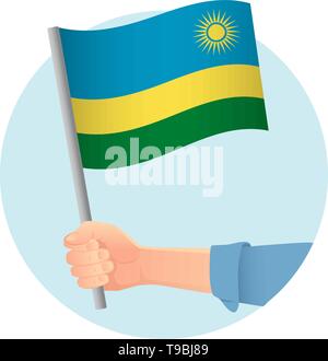 Ruanda Flagge in der Hand. Patriotischen Hintergrund. Nationalflagge von Ruanda Vector Illustration Stock Vektor