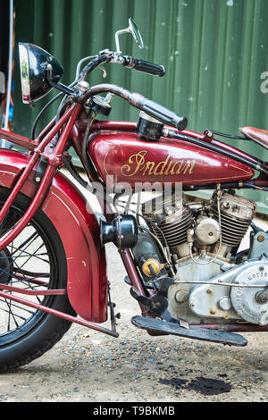 1930 Indische 101 Scout Motorrad. im Bicester Heritage Center 'Drive es Tag'. Bicester, Oxfordshire, England. Stockfoto