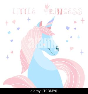 Süße fantasie Einhorn mit der Aufschrift Little Princess. Kinder- Druck auf ein T-Shirt. Vector Illustration Stock Vektor