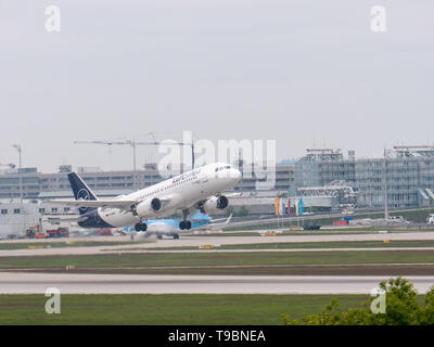 München, Deutschland/Deutschland 16. Mai 2019: Lufthansa jet D-maiskeimöl, der am Flughafen München Stockfoto