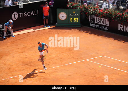 Rom, Italien, 17. Mai 2019: Rafael Nadal vs Fernando Verdasco im Viertelfinale beim ATP-Tennisturnier 2019 in Rom, Italien. Nadal gewinnt Stockfoto