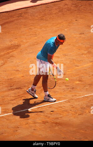 Rom, Italien, 17. Mai 2019: Rafael Nadal vs Fernando Verdasco im Viertelfinale beim ATP-Tennisturnier 2019 in Rom, Italien. Nadal gewinnt Stockfoto