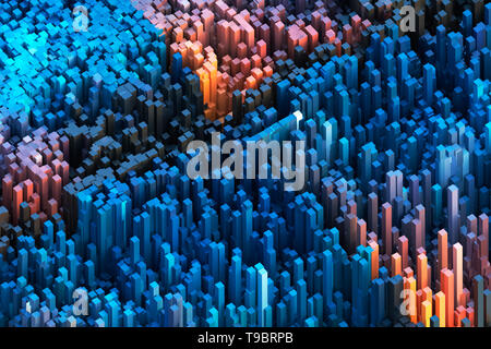 Farbenfrohe abstrakte Quader landschaftstapete oder Hintergrund. 3D-Render Abbildung. Stockfoto