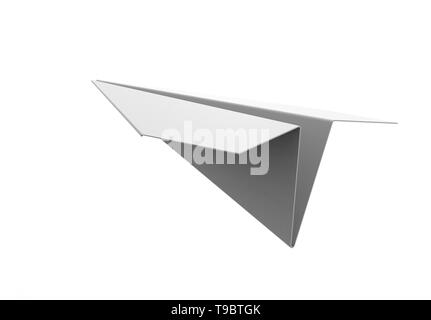 3D Rendering Illustration eines 3D-papierflieger ist ein weißes studio Hintergrund Stockfoto