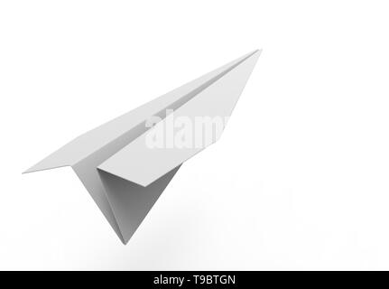 3D Rendering Illustration eines 3D-papierflieger ist ein weißes studio Hintergrund Stockfoto