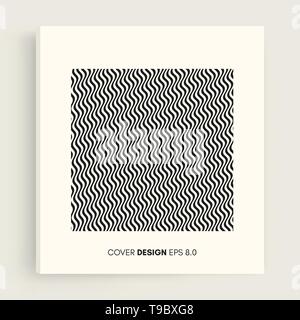 Cover Design vorlage. Schwarz-weiß Design. Muster mit optischen Täuschung. Abstrakten geometrischen 3D-Hintergrund. Vector Illustration. Stock Vektor