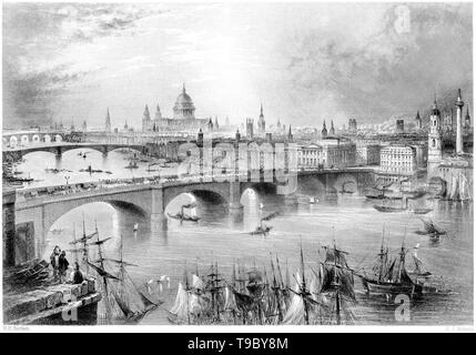 Eine Gravur der einen allgemeinen Blick auf London aus der Southwark Seite gescannt und in hoher Auflösung aus einem Buch 1842 veröffentlicht. Glaubten copyright frei. Stockfoto