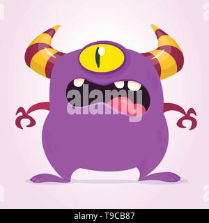 Wütend Cartoon Monster mit einem Auge. Vektor lila Monster Abbildung. Halloween Design Stock Vektor