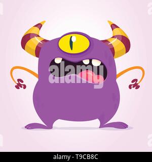 Wütend Cartoon Monster mit einem Auge. Vektor lila Monster Abbildung. Halloween Design Stock Vektor