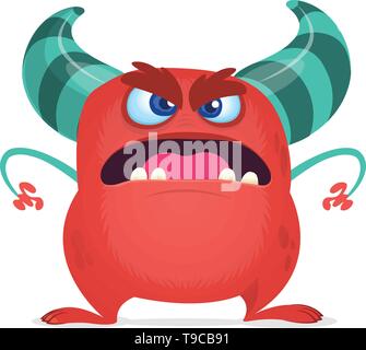 Wütend cartoon rote Monster schreien. Schreien böse Monster Ausdruck. Halloween Charakter. Vektorgrafiken. Stock Vektor
