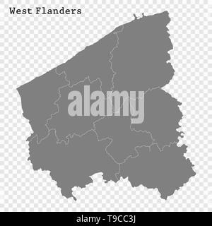 Hohe Qualität Karte von West Flandern ist eine Provinz in Belgien, mit Grenzen der Regionen Stock Vektor