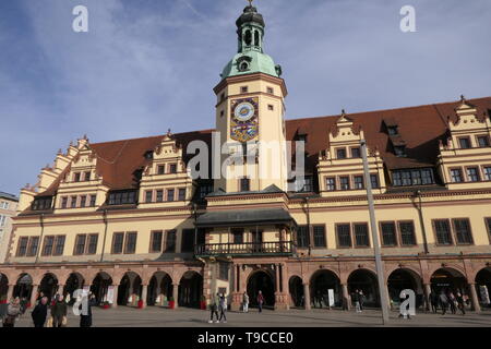 LEIPZIG, Deutschland - 23. FEBRUAR 2019: Das historische alte Rathaus der Stadt Leipzig Stockfoto