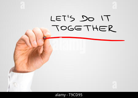 Konzeptionelle handschriftlich Rot unterstreichen können tun es gemeinsam Texte isoliert auf grauen Hintergrund hautnah. Stockfoto